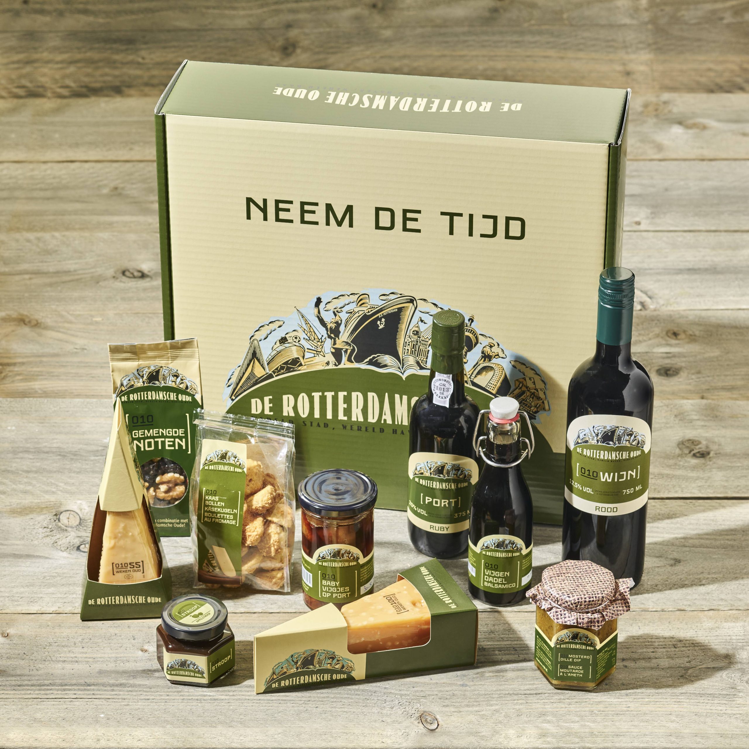 Producten pakket van De Rotterdamsche Oude ontwikkeld door reclamebureau Doen Communicatie